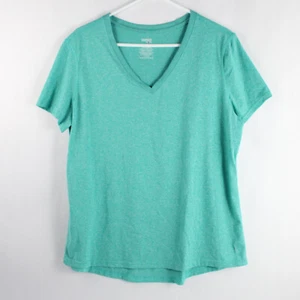 Danskin Now V-Neck T-Shirt Green White Women's Size XXL Asymmetrical Hem - Picture 1 of 5