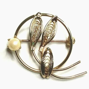 Spilla vintage tono oro spilla con finta perla bigiotteria costume - Foto 1 di 5