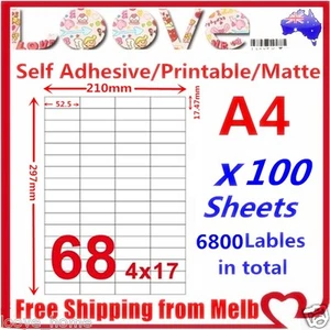 100x A4 Labels Sticker Paper Mailing Address Office Laser Inkjet Printer 17x4 68 - Picture 1 of 2