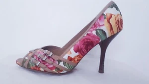 Karen Millen shoes size 4 multicoloured floral pattern high heel open toe court - Picture 1 of 9