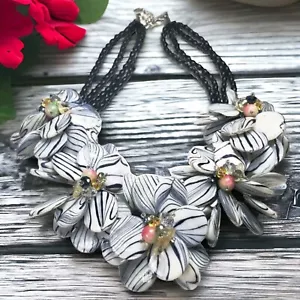 NAKAMOL CHICAGO Zebra Stripped Floral Beaded Necklace - SIGNED MSRP $300 - Picture 1 of 7