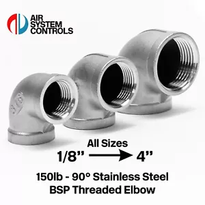 150LB 90 Degree Elbow: Stainless Steel BSP Pipe Fitting - All Sizes - 1/8" to 4" - Picture 1 of 17