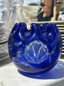 Fabulous Bohemian Cut Crystal Rose Bowl Cobalt Blue Cut to Clear - Picture 1 of 5