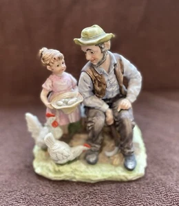 Pre Owned Lefton Porcelain Old Man With Daughter & Chickens Figurine KW128 - Picture 1 of 5