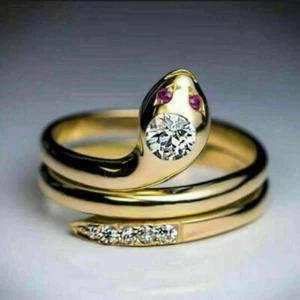 1Ct Round Cut Lab-Created Ruby Unique Snake Wedding Ring 14k Yellow Gold Plated - Picture 1 of 3