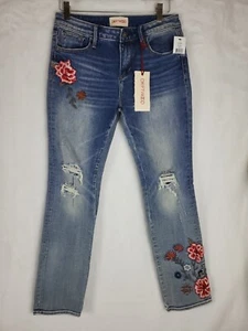 Driftwood Audrey Embroidered Medium Wash Distressed Denim Jeans Size 28 - Picture 1 of 12
