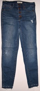 Madewell 10" High-Rise Skinny Jeans 27 Raw Hem Button Front Distressed FreeS&H - Picture 1 of 4