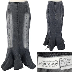 Vtg 90s Newport News Jeanology Womens 8 Trumpet Denim Maxi Skirt Mermaid Flare - Picture 1 of 11