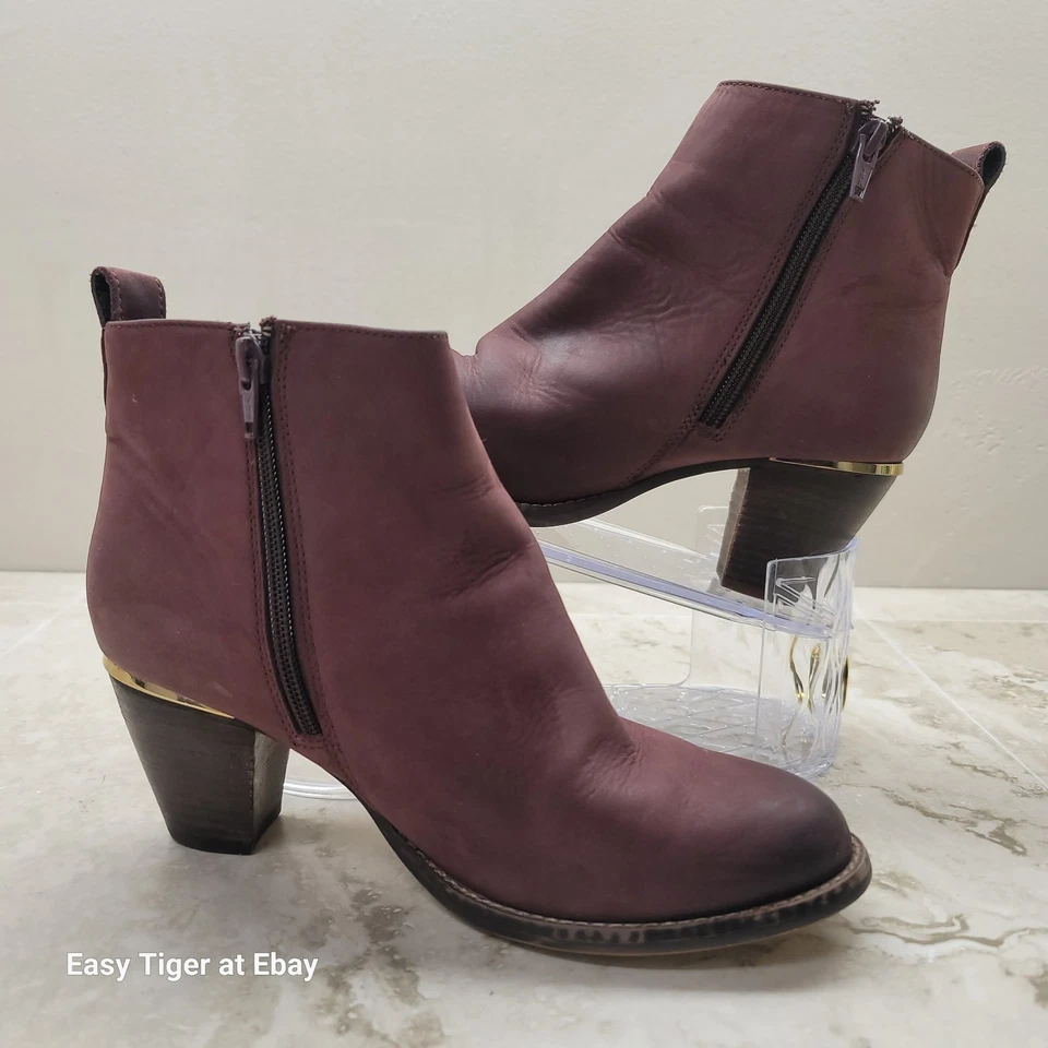 Botines Steve Madden usados en excelente estado para mujer 7,5 ciruela borgoña Wantagh de cuero envejecido con tacón Foto 1 de 4