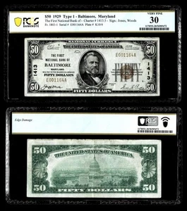 FR.#1803-1 1929 $50 TYPE 1 THE FIRST N BANK OF BALTIMORE,MD CH.#1413~ PCGS VF 30 - Picture 1 of 1