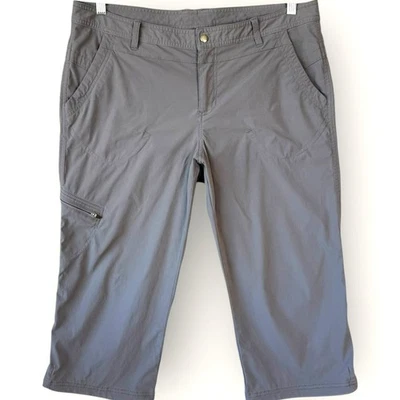 Pantalones activos Eddie Bauer Travex Cargo Capri tiro medio dobladillo con cordón talla 14 gris Foto 1 de 4