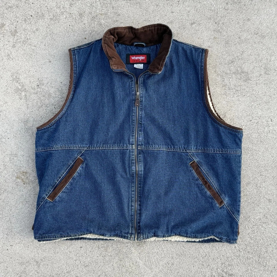 Chaleco Wrangler Hero Denim Sherpa Forrado Marrón Pana Talla XL Foto 1 de 4