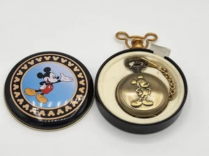 Vintage Mickey Mouse Unlimited Verichron Quartz Gold Tone Pocket Watch Metal... - Picture 1 of 10