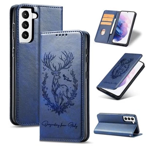 Hirsch Magnet Leder Wallet Case Handy Hülle für Samsung S25 S24 S23 S22 S21 S20 - Picture 1 of 18