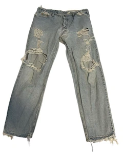 LEVIS 550 LIGHT WASH DENIM JEANS Men Actual 35x29 RELAXED THRASHED Orange TAB - Picture 1 of 22