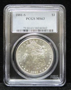 1881-S MORGAN SILVER DOLLAR GRADED PCGS MS 63 - BEAUTIFUL CARTWHEEL EFFECT - Picture 1 of 4