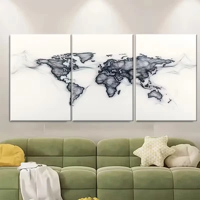 3pcs Minimalist World Map Metal Print Ready to Hang Art - Image 1 of 4