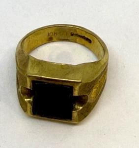 Vintage Gainsboro 10k Gelbgold gefüllt Herren Ring Gr. 6,5 schwarzer Stein Onyx Stil - Bild 1 von 9