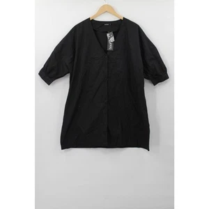 NWT Boohoo black volume sleeve cotton shirt dress womens 12 lagenlook bohemian - Picture 1 of 7
