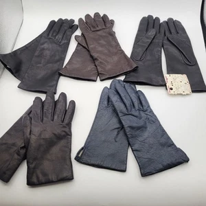 Vintage Damen Leder Fahrhandschuhe 5 Stück italienisches Leder gefüttert Gr. 6,5 - Bild 1 von 24