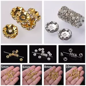 50pcs 5/6/8/10/12mm Rondelle Gold/Silver Crystal Rhinestones Metal Spacer Beads - Picture 1 of 12