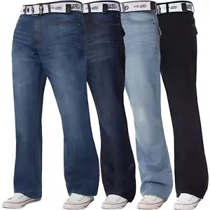 Kruze Mens Bootcut Jeans Wide Leg Flare Denim Belted Trouser Pants UK Waist Size - Picture 1 of 20