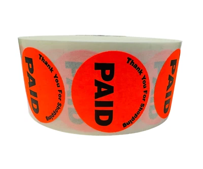 10 RLS/10,000 PCS - Paid Thank You For Shopping Stickers (1.5") Adhesive Labels - Image 1 of 4