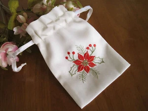 AGAIN@Lovely X'mas Red Flower Embroidery Draw String Cotton Gift Bag Pouch S - Picture 1 of 5