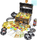 Ulikey Golden Pirate Treasure Chest Box Zabawka z 50 szt. Pirackie złote monety i