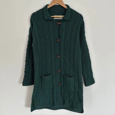 Aran Crafts Womens Sweater 100% Merino Wool Green Dark Cardigan S Cable Knit - Image 1 of 4