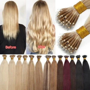 14"-24"1G Nano Ring Spitze Mikro Perlen Echthaar Extensions doppelt gezeichnet vorgeklebt - Bild 1 von 192