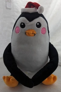 Schwarz & Weiß Plüschpinguin mit Weihnachtsmütze; hängender Haken & Schlaufenarme - Bild 1 von 8