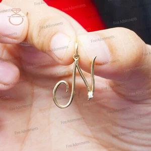 Colgante Diamante Natural N Dije Oro Amarillo 14k Sólido N Inicial Colgante Joyería - Imagen 1 de 12
