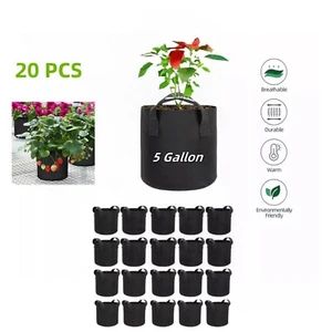 20 Pack 5 Gallon Plant Grow Bags Fabric Pot Nursery Soil Nonwoven w/ Handle USA - Picture 1 of 14