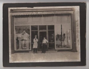 Vintage Antique Store Front A.G. Jones Real Photo on Board Grocery Produce 2 Men - Picture 1 of 2