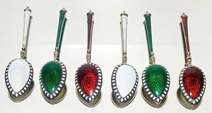 Antique Z Barraclough & Sons 930 Silver Enamel Souvenir Spoon Set – Leeds Englan - Picture 1 of 12