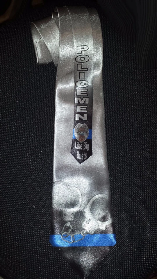  Policemen - Like Big Busts Satin Neck Tie - Silver Grey tie - Thin Blue Line - Image 1 of 1