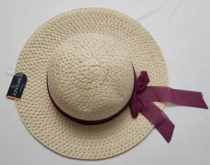 Women's Juncture Adult XL Natural Straw Sun Hat w/Chiffon Ribbon Bow, Beach, NWT - Picture 1 of 25