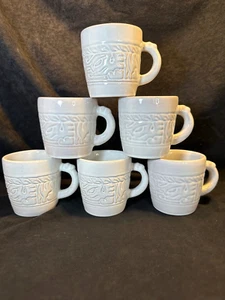 Vintage Frankoma Mayan Aztec 7C Coffee Cups Mugs Set of 6 - Picture 1 of 7