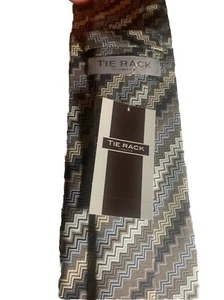 Men’s 100% Silk Necktie Made In Italy Tie Rack London Brown Blue White Stripes - Picture 1 of 10