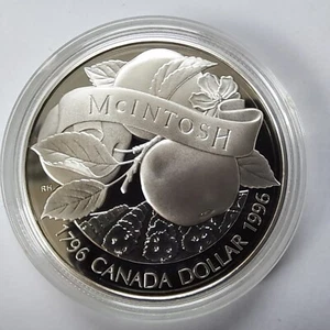 Kanada 1 Dollar Gedenkausgabe 1996 Entdeckung McIntosh Apfels Silber 925 im Etui - Bild 1 von 3