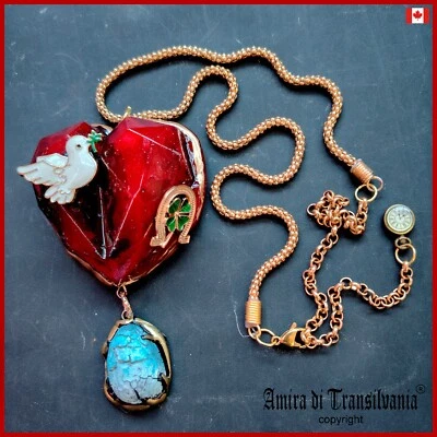 Necklace Jewelry Locket Lucky Charm Chain Dove Heart Horseshoe Four Leaf Clover - Image 1 of 4