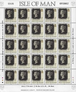 1990 Isle of Man Sg 442b 150th Anniversary of the Penny Black Sheetlet of 25 MNH - Picture 1 of 2