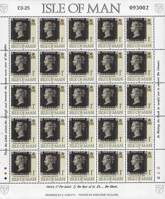 1990 Isle of Man Sg 442b 150th Anniversary of the Penny Black Sheetlet of 25 MNH - Image 1 of 2