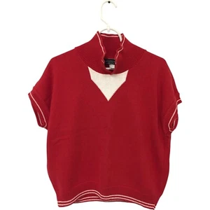 Mademoiselle maglia pullover maglione donna grande rosso finto collo manica corta - Foto 1 di 9