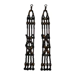 Vintage Set Of 2 Boho Beaded Votive Candle Holder Wooden Macrame Made In Japan - Picture 1 of 5