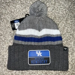 ‘47 Brand NCAA Kentucky Wildcats Men's Toboggan Winter Pom Beanie Gray Hat Cap - Picture 1 of 5