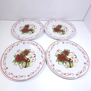 Vintage Natale Poinsettia piatti 10,5 pollici set di quattro vacanze Cina - Foto 1 di 7
