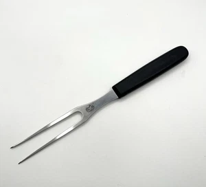 Forcella da intaglio vintage Victorinox svizzera in acciaio inox manico in plastica nero 10,5” MCM - Foto 1 di 7