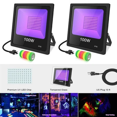 2 Pack LED UV Black Light 100W DJ Music Stage Halloween IP66 Outdoor Party Lamp - Image 1 of 4